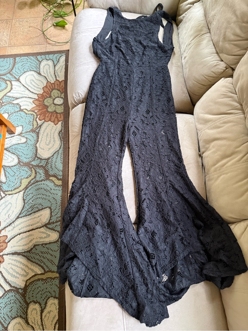 Free People Black Crochet Lace Flare- Leg Jumpsuit